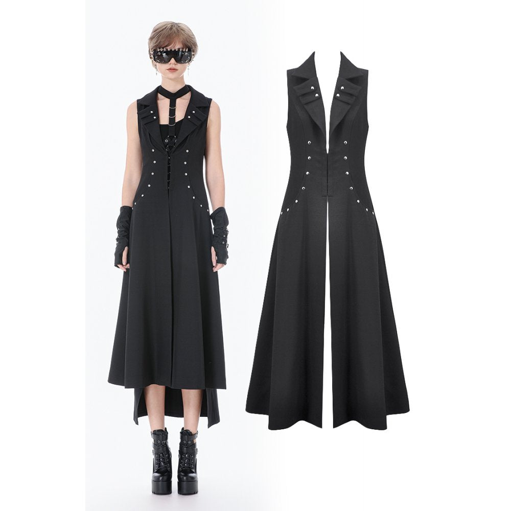 Dark in Love Collete Punk Sleeveless Long Fitted Coat | Studded Gothic