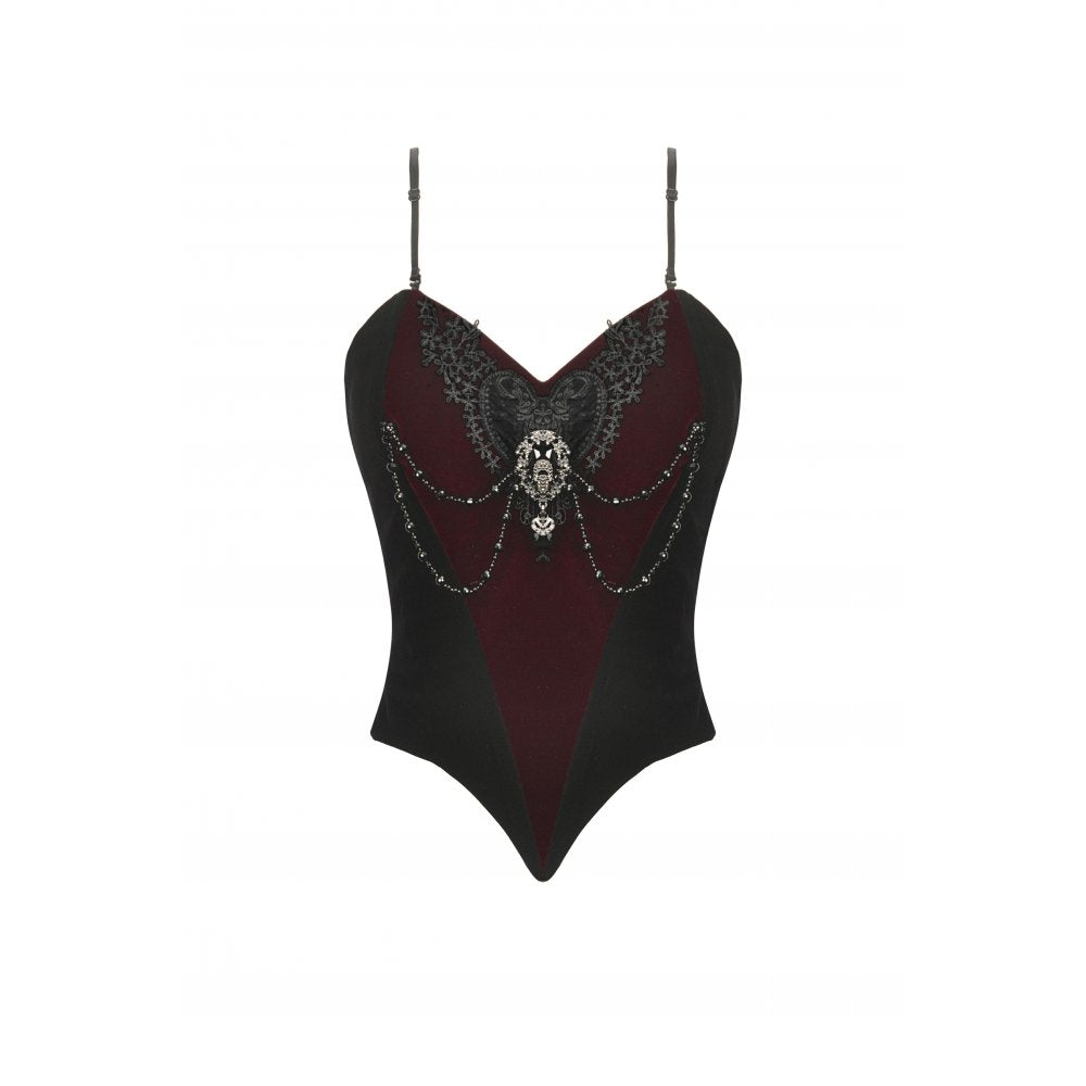 Dark in Love Morrigan Velvet & Lace Goth Top – Wine Red & Black
