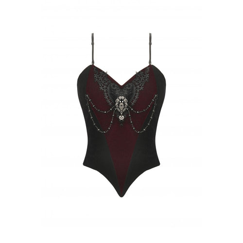 Dark in Love Morrigan Velvet & Lace Goth Top – Wine Red & Black