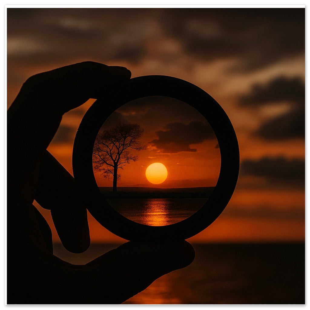 Sunset Through Camera Lens Wall Art – Photography Inspired Scenic Poster