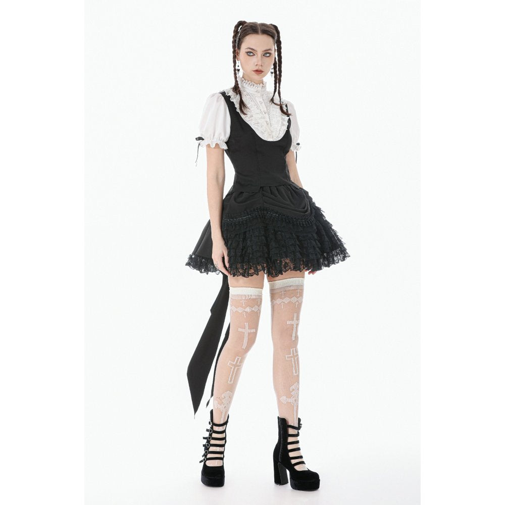 Dark In Love Beatrix Black Satin Ruffled Lace Goth Overskirt