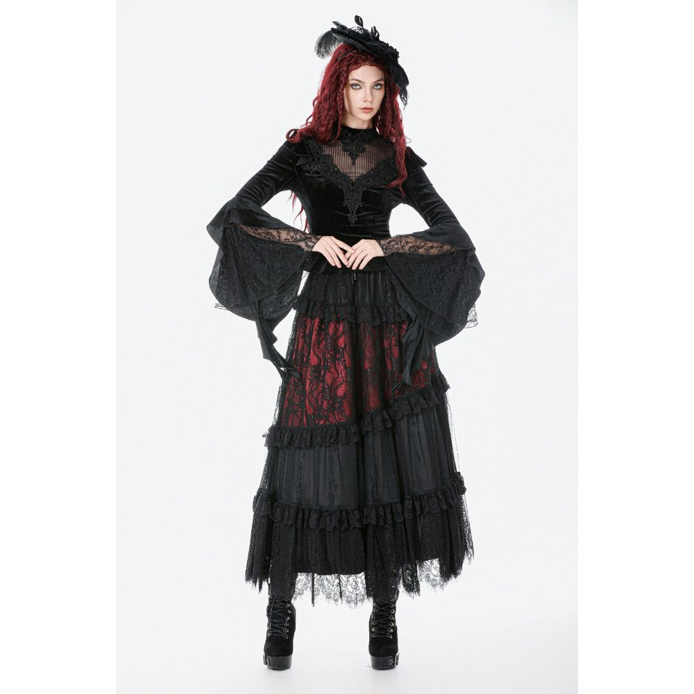 Dark in Love Gothic Velvet Lace High-Neck Top – Victorian Style