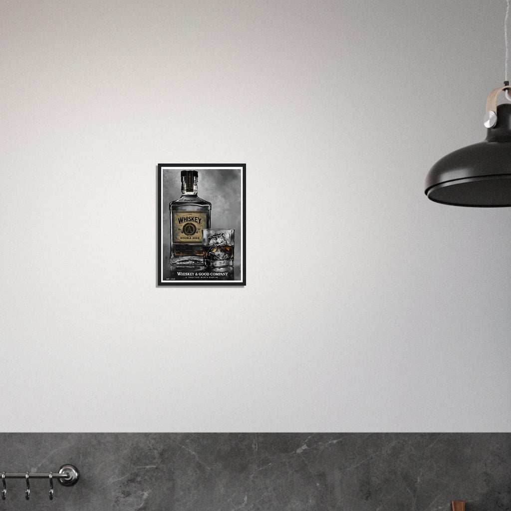Noir Whiskey Bottle Framed Poster – Sophisticated Wall Art for Home Bars & Lounges