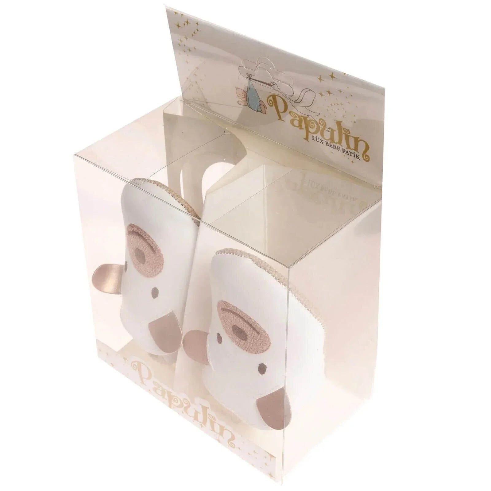 Papulin Unisex Bear Patterned Booties - White