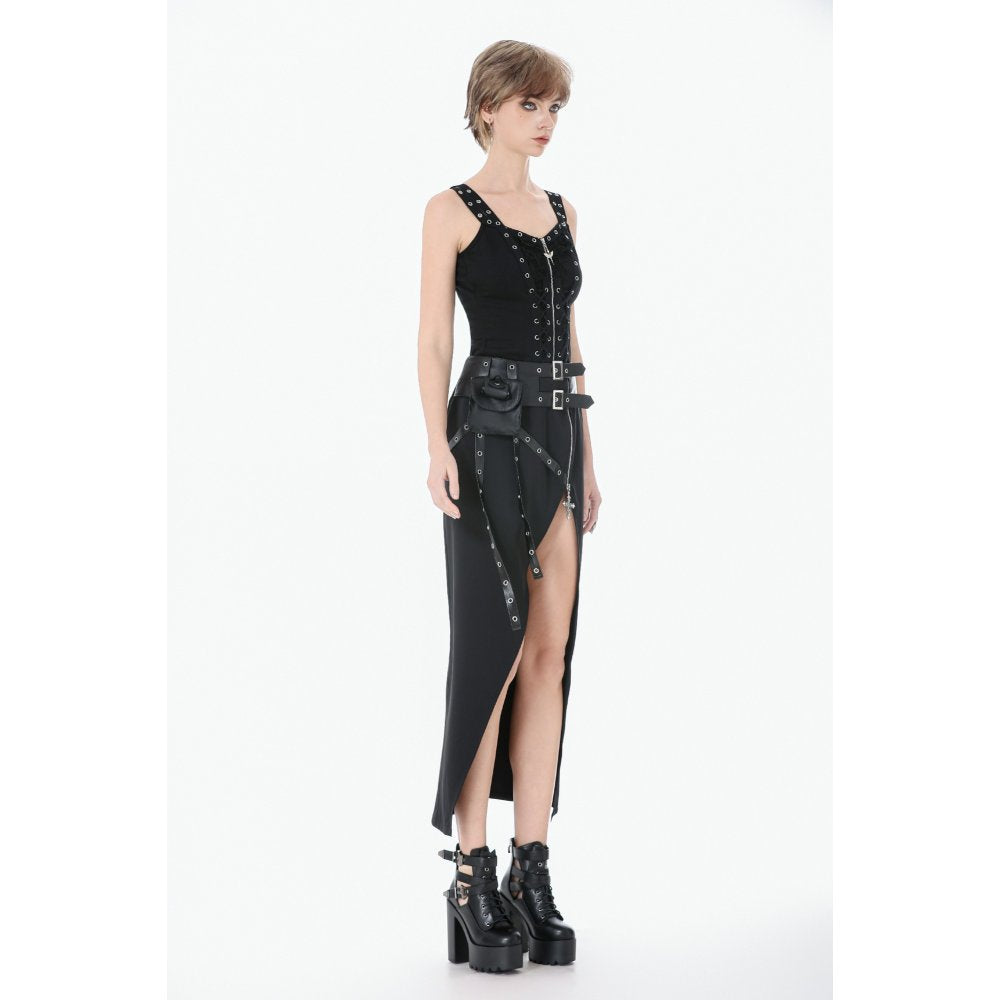 Dark in Love Punk Lace-Up Corset Top – Cotton Mesh Vest with Eyelets