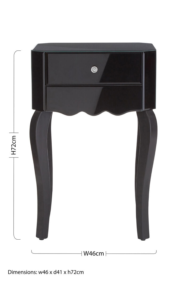 Orsina Orchid Black Mirrored Glass Side Table with 1 Drawer