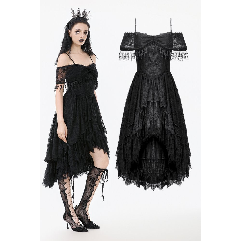 Dark in Love Soraya Gothic Lace High-Low Dress | Off-Shoulder Black