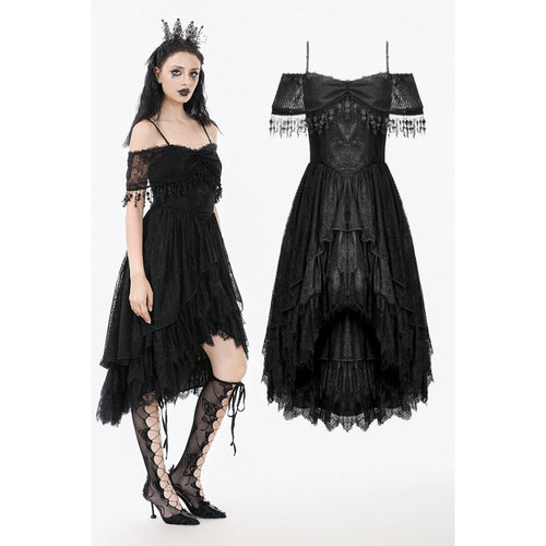 Dark in Love Soraya Gothic Lace High-Low Dress | Off-Shoulder Black