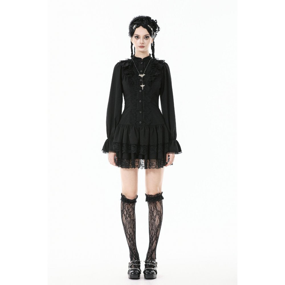 Dark in Love Desdemona Victorian Mini Dress – Black Lace Gothic Style