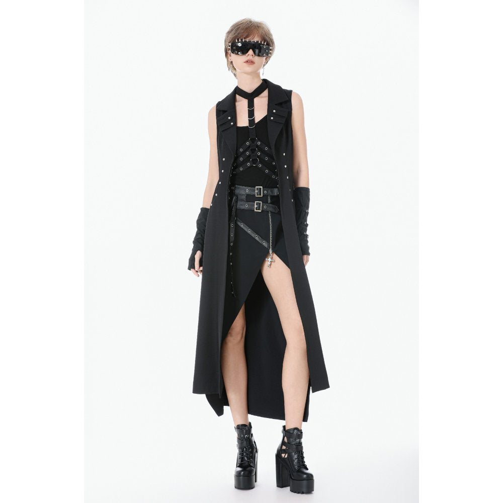 Dark in Love Collete Punk Sleeveless Long Fitted Coat | Studded Gothic