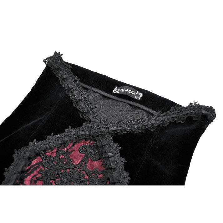 Dark in Love Gothic Velvet Mermaid Skirt – Elegant Red Lace Trim