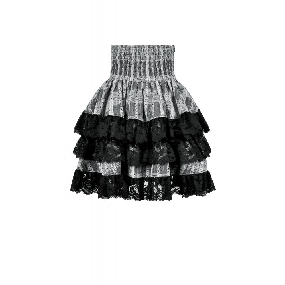 Dark in Love Hexa Layered Tartan Mini Skirt – Gothic Black Lace Punk