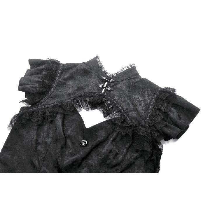 Dark in Love Seraphine Black Lace Shoulder Goth Top | Victorian Style