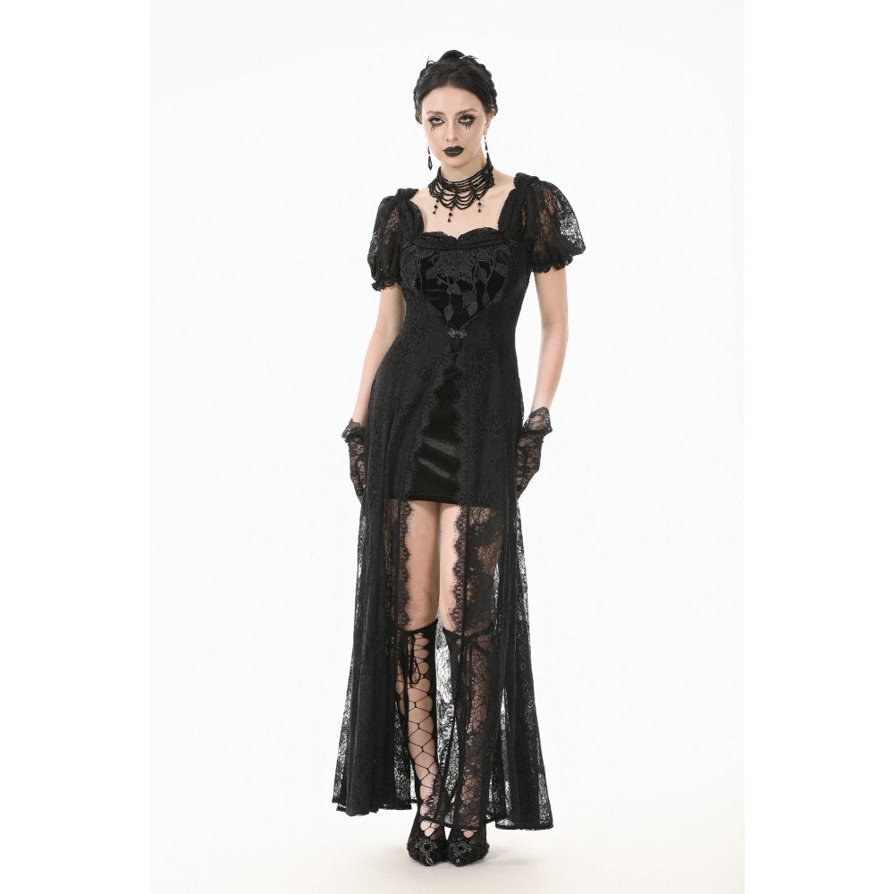 Dark in Love Morwenna Black Lace Gothic Maxi Dress with Train