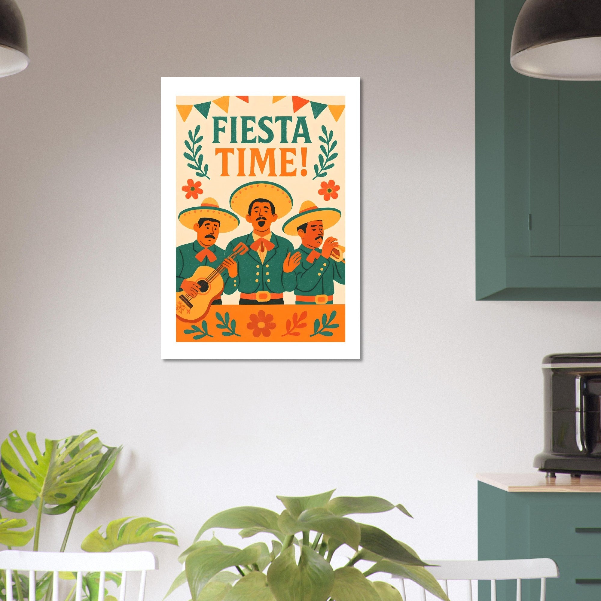 Fiesta Time Poster – Retro Mexican Wall Art – Vintage Mariachi Band Print – Colorful Festival & Cinco de Mayo Home Decor