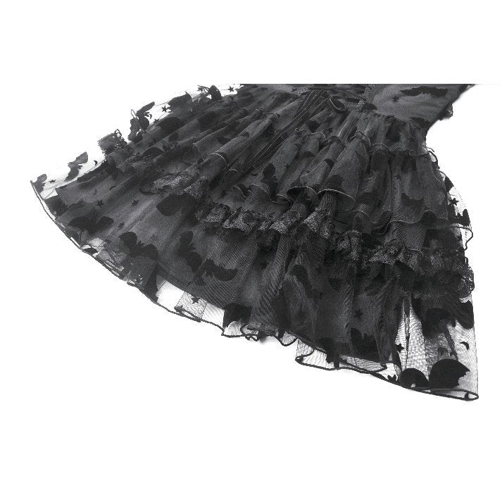 Dark in Love Morwenna Bat Mesh Layered Goth Mini Dress - Black Nylon