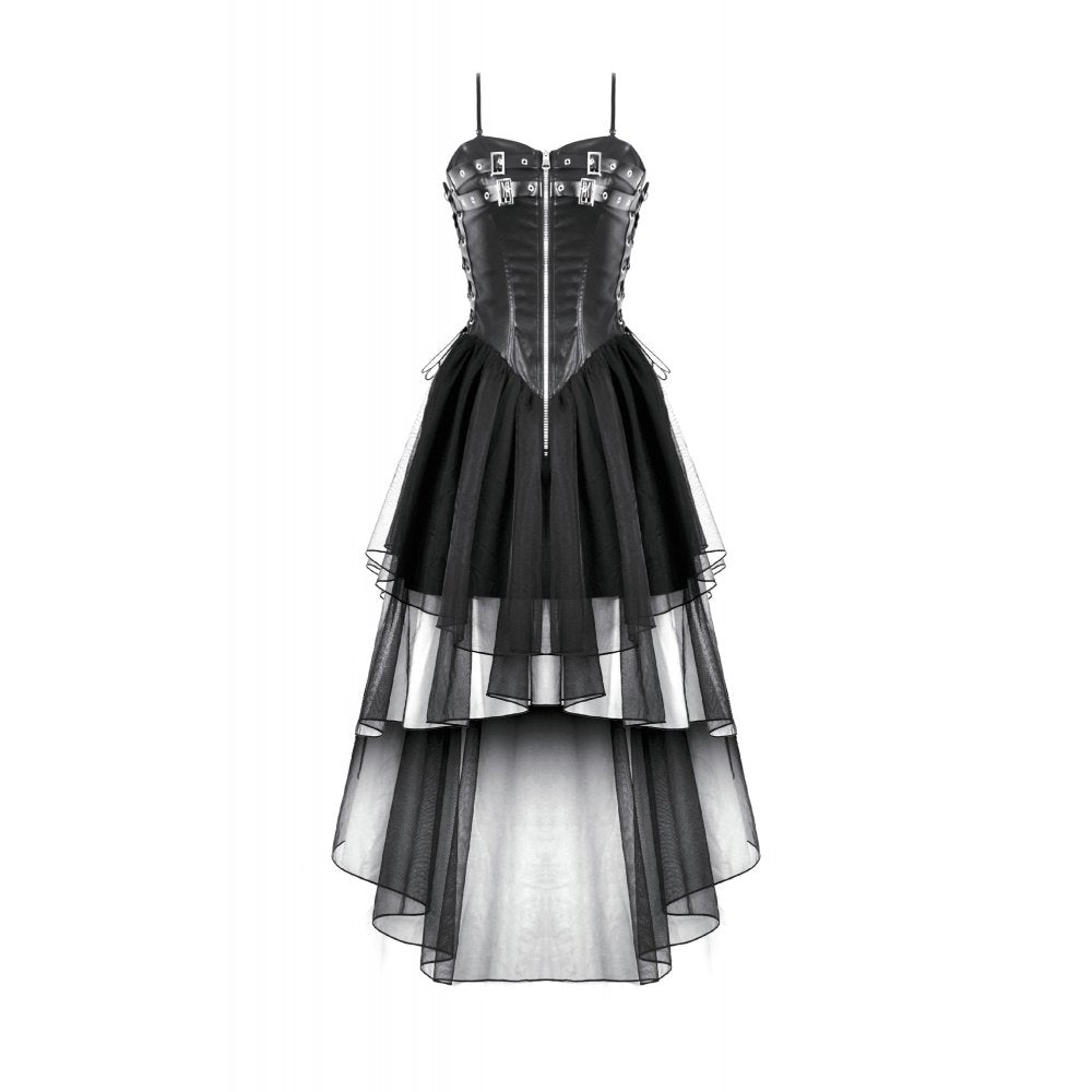 Dark in Love Isolde Gothic High-Low Dress - Faux Leather Corset