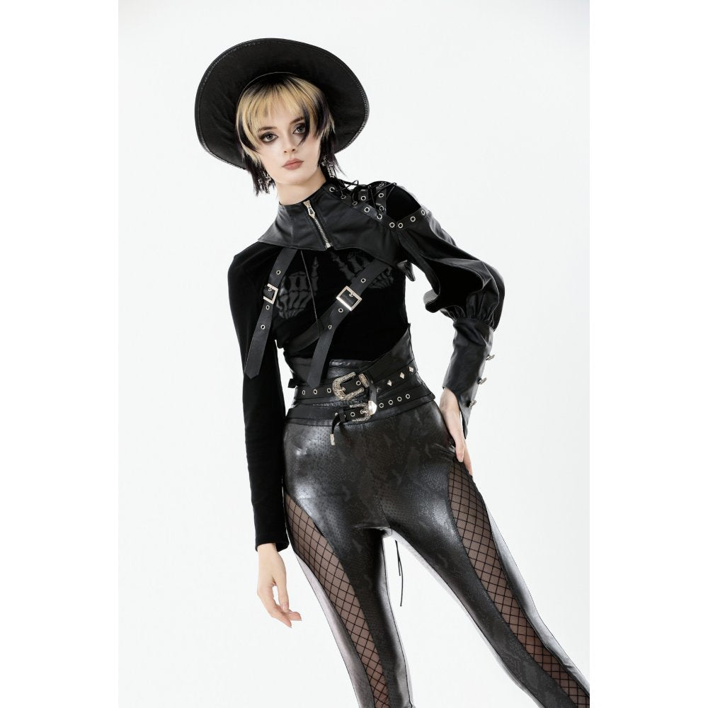 Dark in Love Zora Single Sleeve Harness Shrug | Faux Leather Alt Top