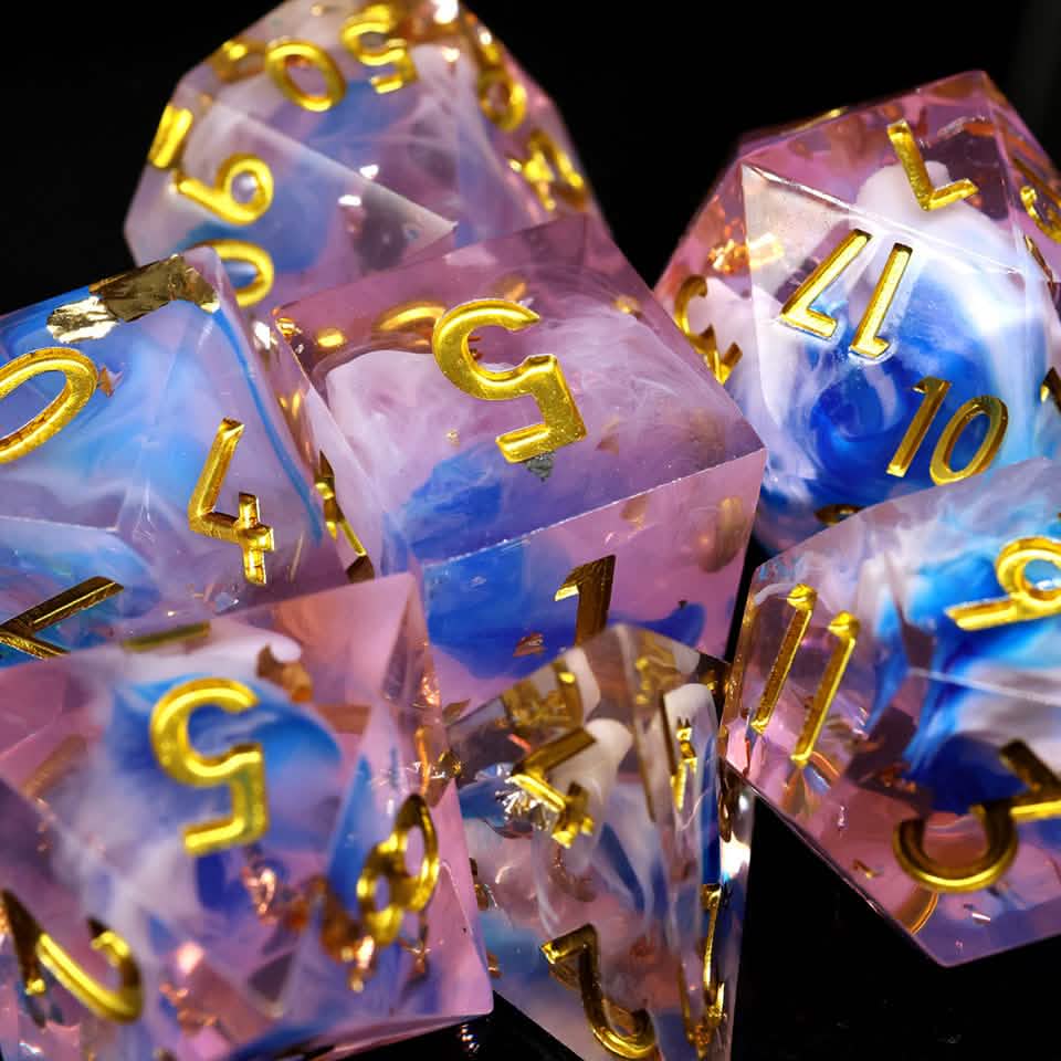 Unicorn Cream | Sharp Edge Dice | Resin | 7 Piece Set