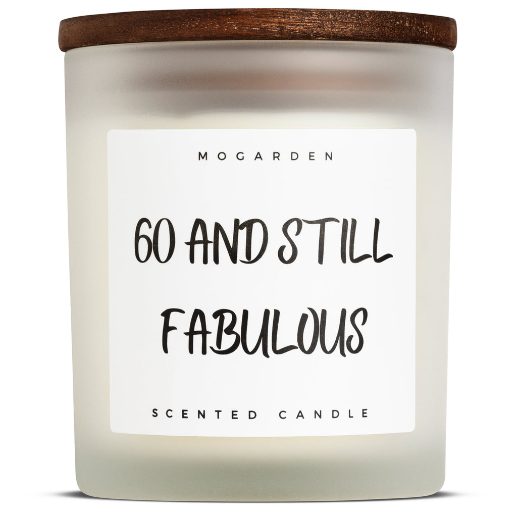 Mogarden 60th Birthday Candle – Luxury Vanilla Amber Soy Wax Gift 220g