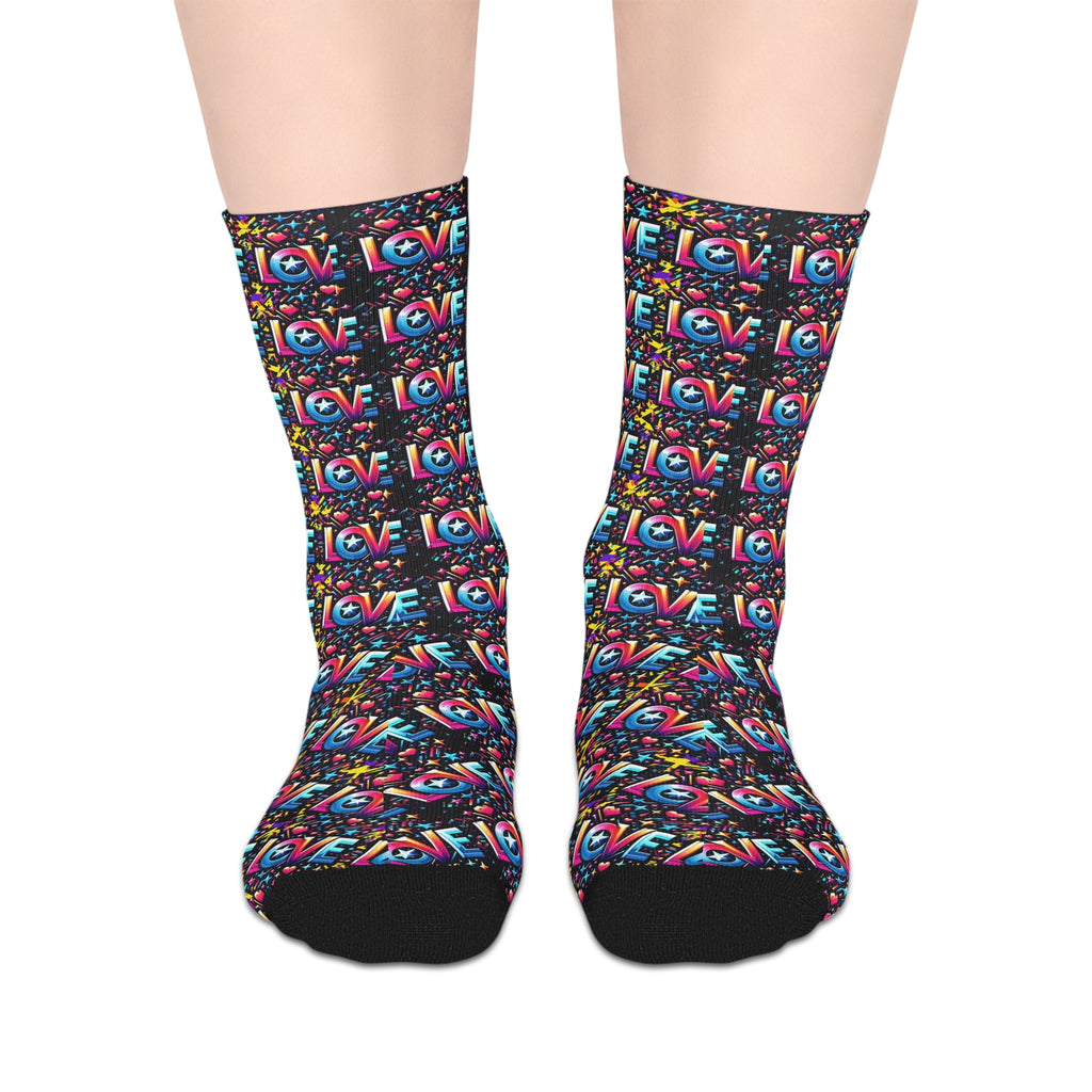One Love Colorful Love Pattern Mid-Length Socks - Fun & Playful Gift for Any Occasion