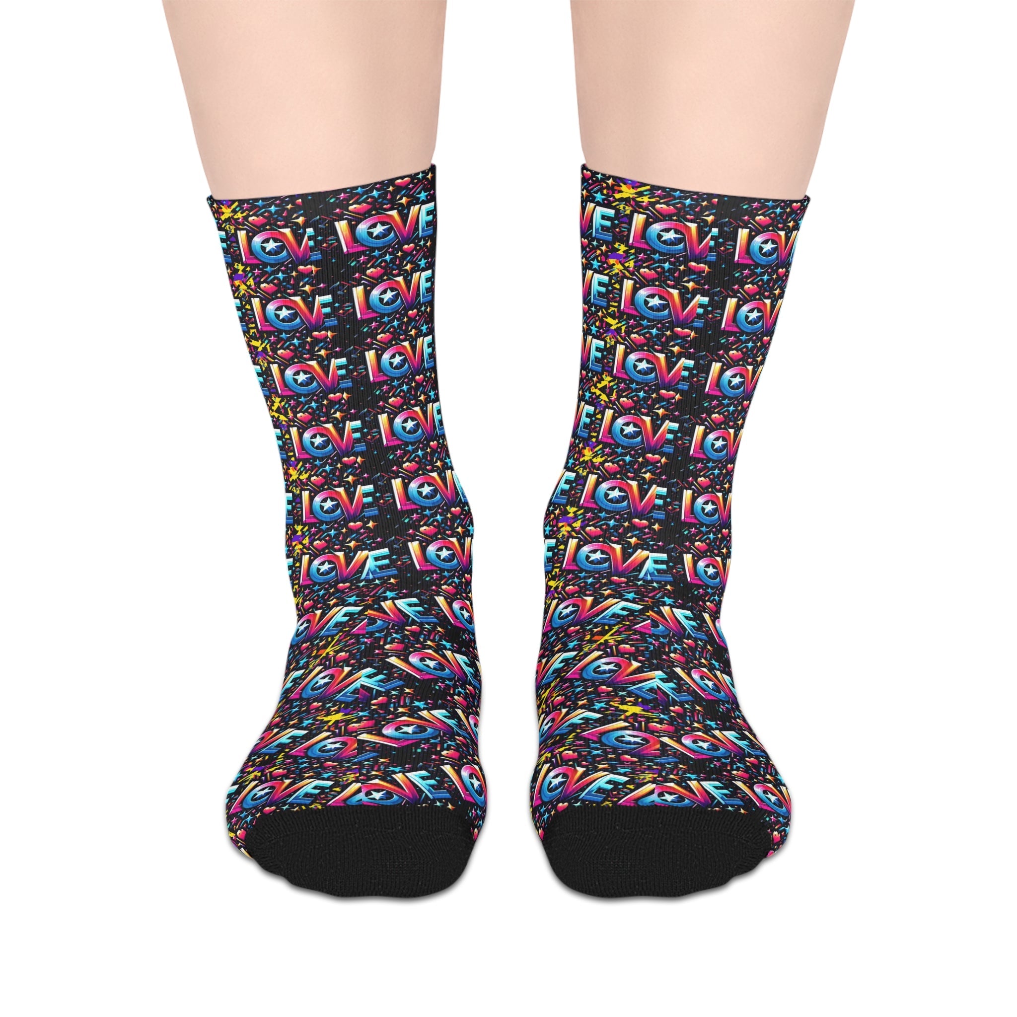 One Love Colorful Love Pattern Mid-Length Socks - Fun & Playful Gift for Any Occasion