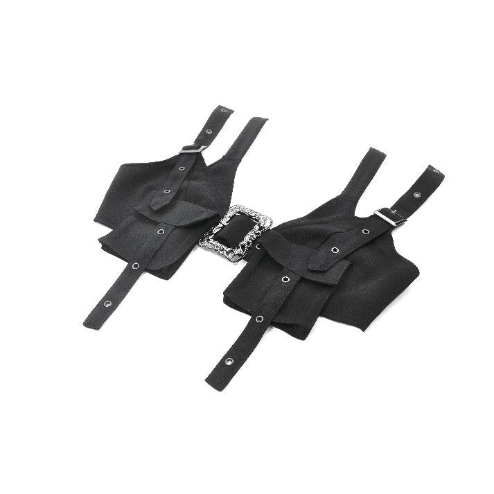 Dark in Love Evangeline Buckled Utility Crop Top - Black Goth Darkwear