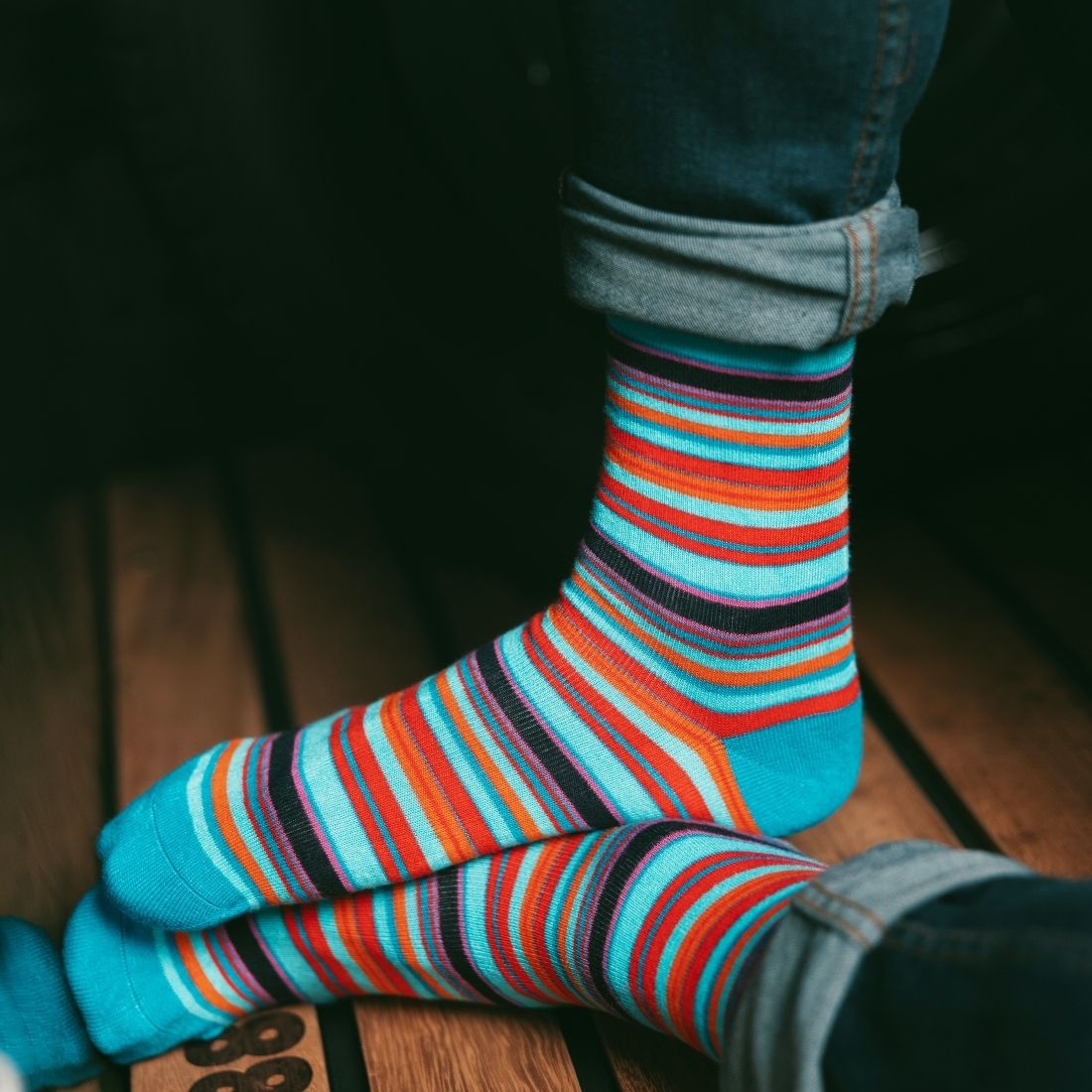 Swole Panda Blue and Red Narrow Striped Bamboo Socks for Men