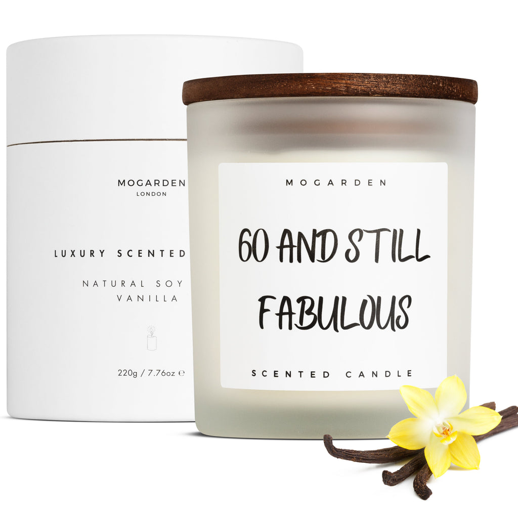Mogarden 60th Birthday Candle – Luxury Vanilla Amber Soy Wax Gift 220g
