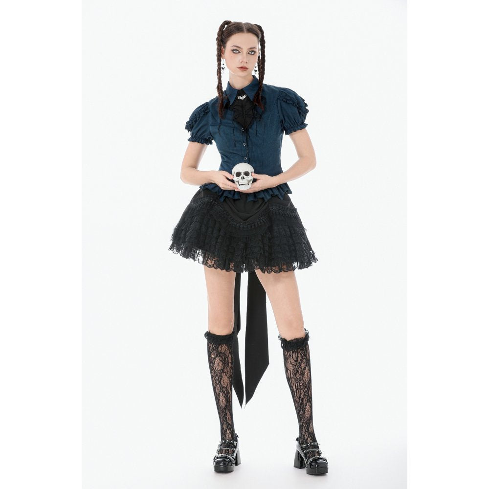 Dark In Love Beatrix Black Satin Ruffled Lace Goth Overskirt