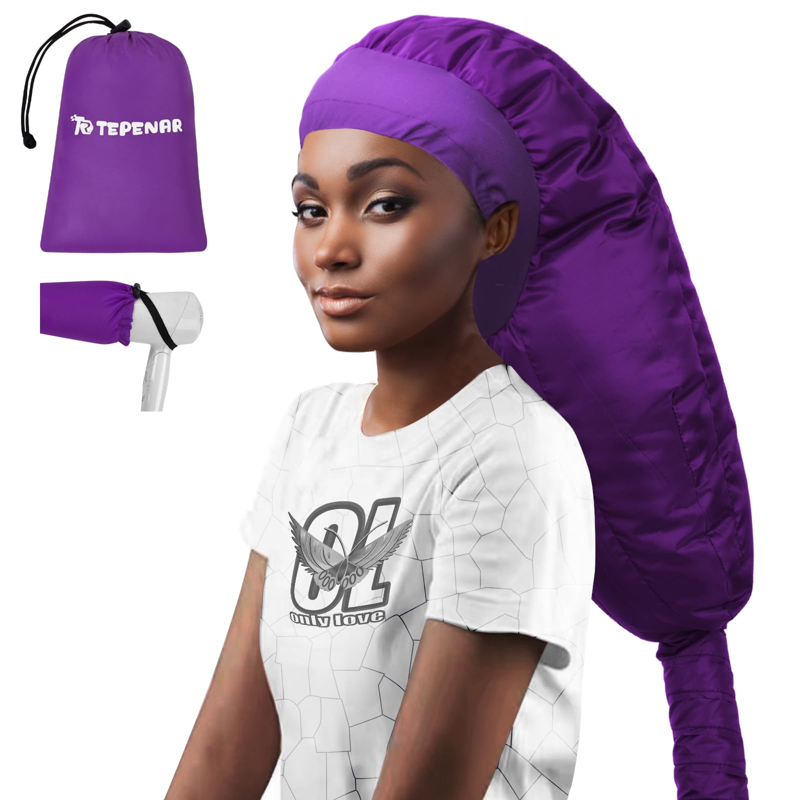 TEPENAR Bonnet Hair Dryer Attachment – Extra Large Soft Hooded Dryer Cap