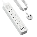 JSVER Extension Lead with 3 Outlets and 4 USB Ports, 5M Cable – White