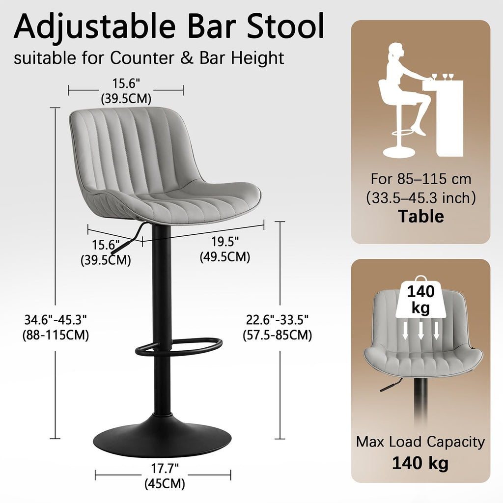 YOUNUOKE Bar Stools Set of 2 Gray Counter Height Bar Chairs - image 2