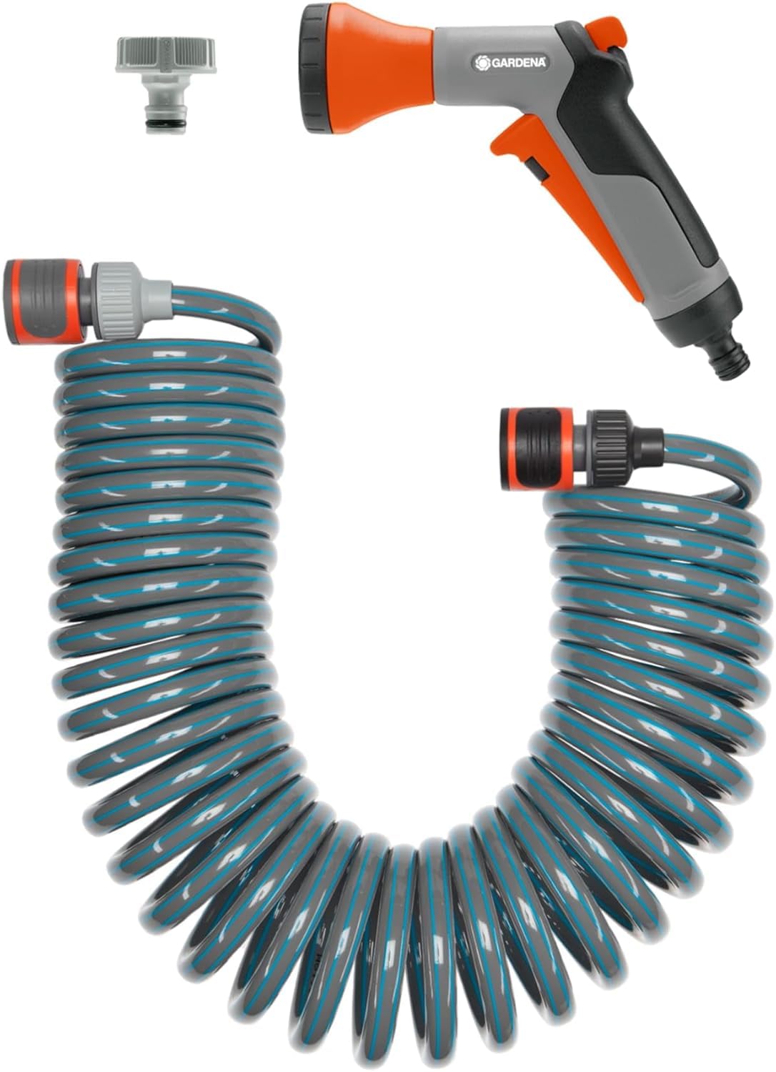 Gardena 10m Spiral Garden Hose Set – Self-Coiling Watering Hose with Spray Gun