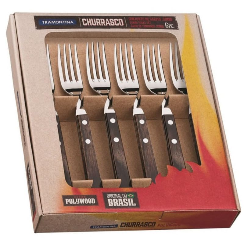 Tramontina 6-Piece Jumbo Steak Fork Set | Stainless Steel & Polywood