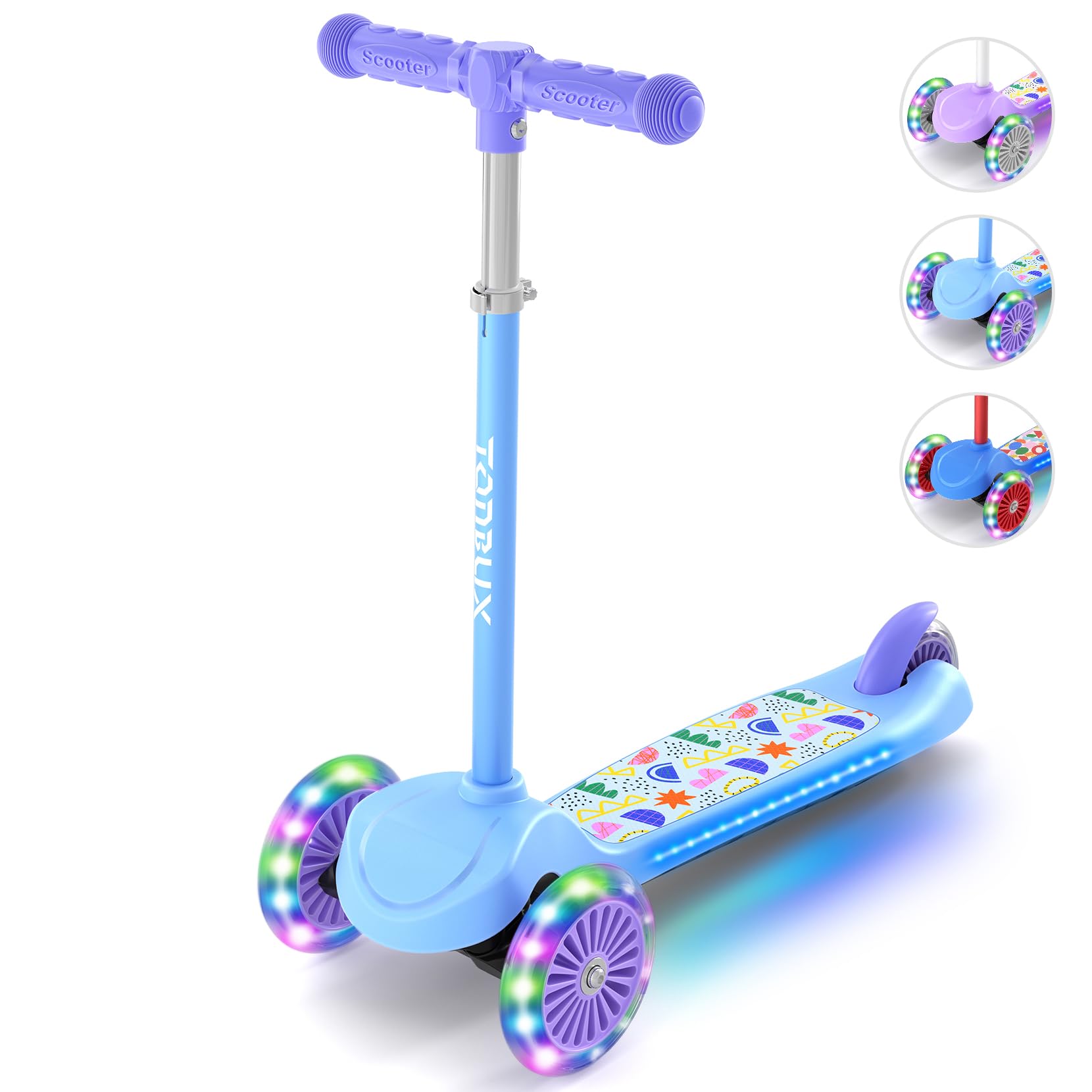 Tonbux 3 Wheel Kids Scooter – Light Up Folding Tri Scooter for Ages 3+ (Blue)