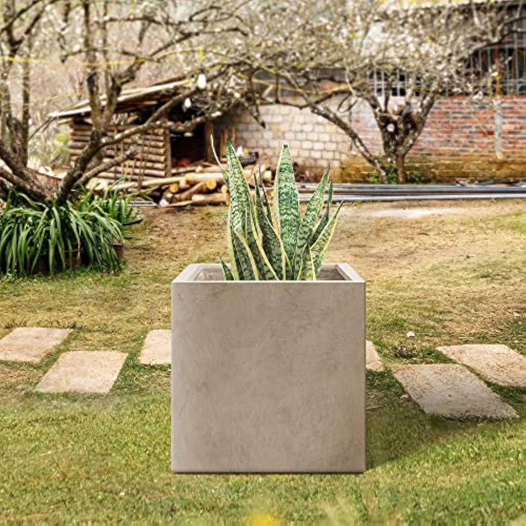 Kante Modern Square Concrete Planter – Weathered Finish, 16-Inch