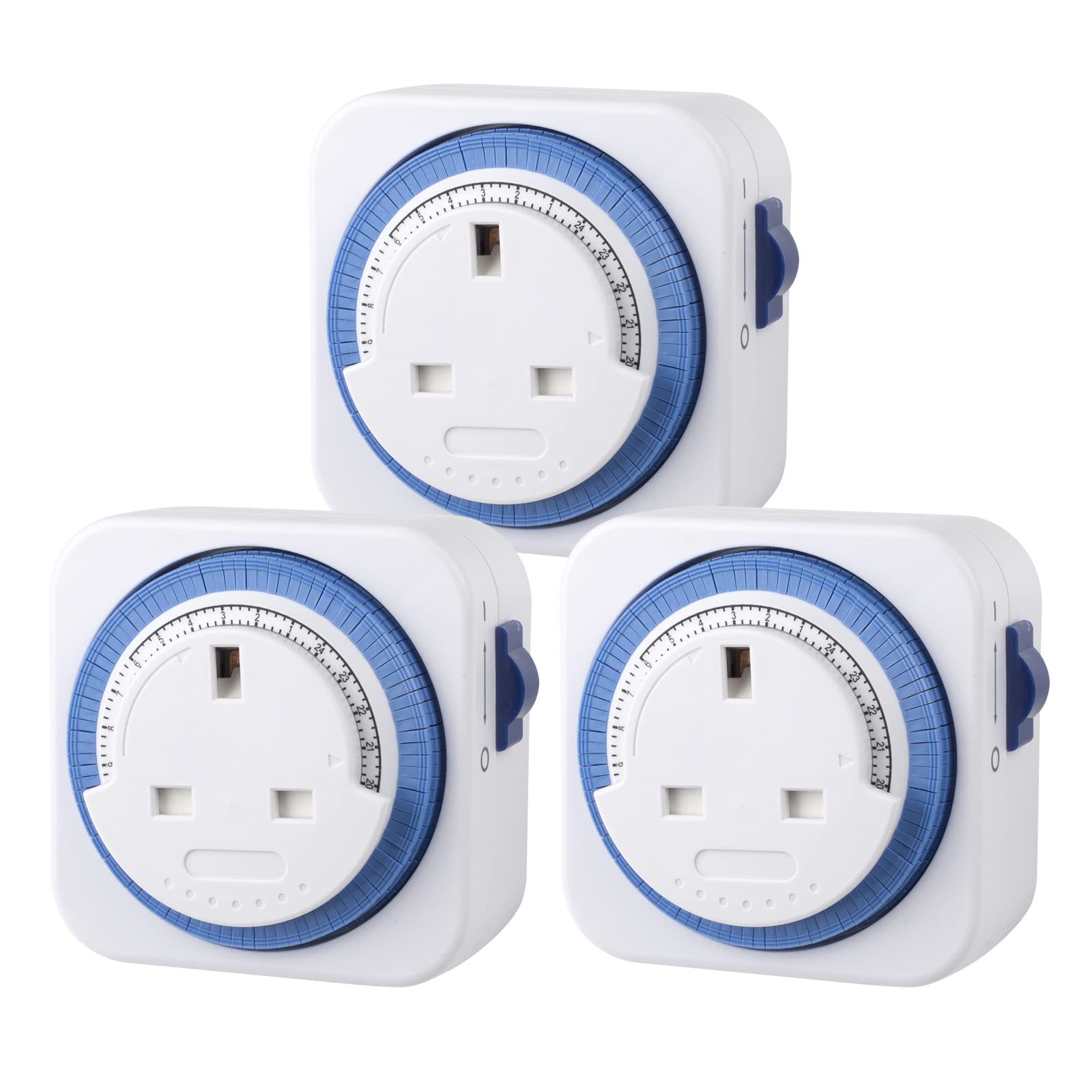 HBN 24 Hour Mechanical Timer Plug Socket - 3 Pack Energy Saving UK Plug