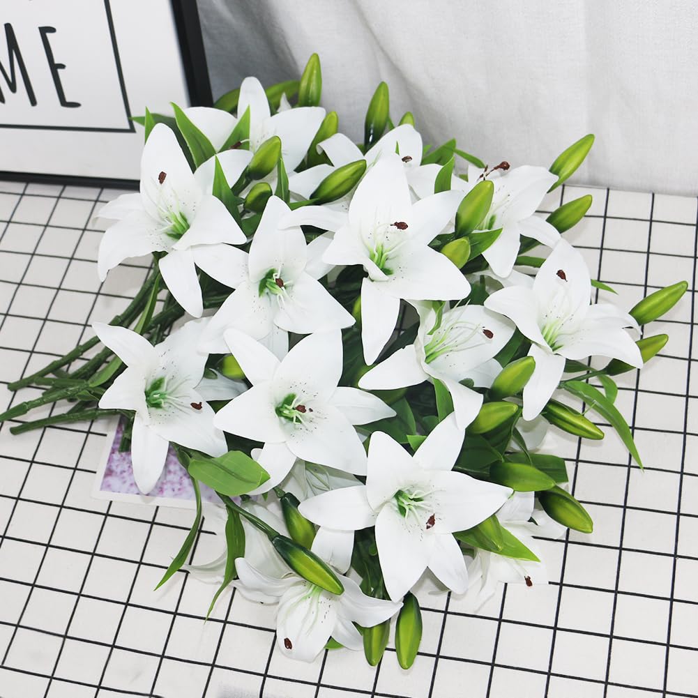 Olrla 20pcs White Real Touch Artificial Tiger Lily Flowers for Weddings