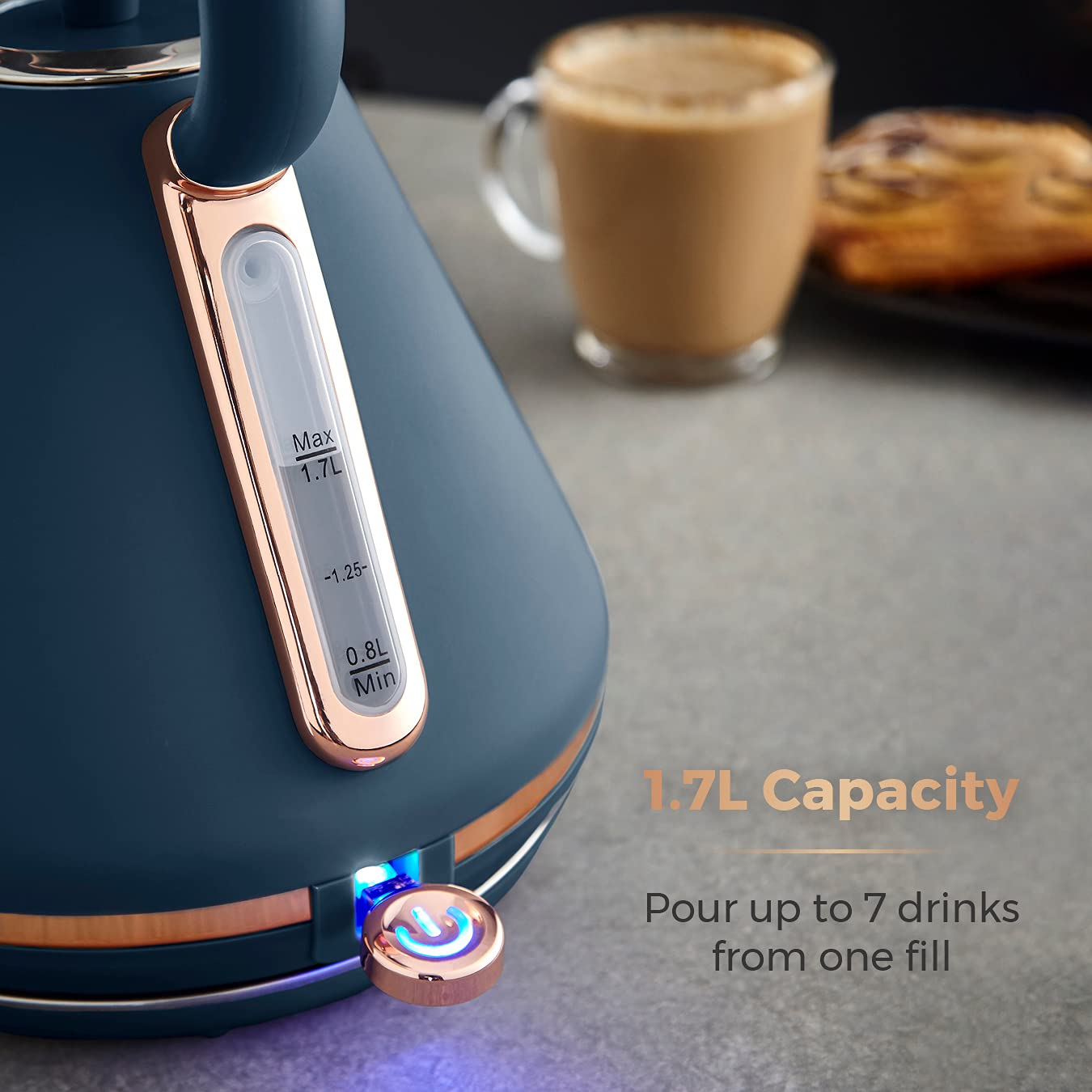 Tower Cavaletto Pyramid Kettle | 1.7L Rapid Boil | Midnight Blue & Rose Gold