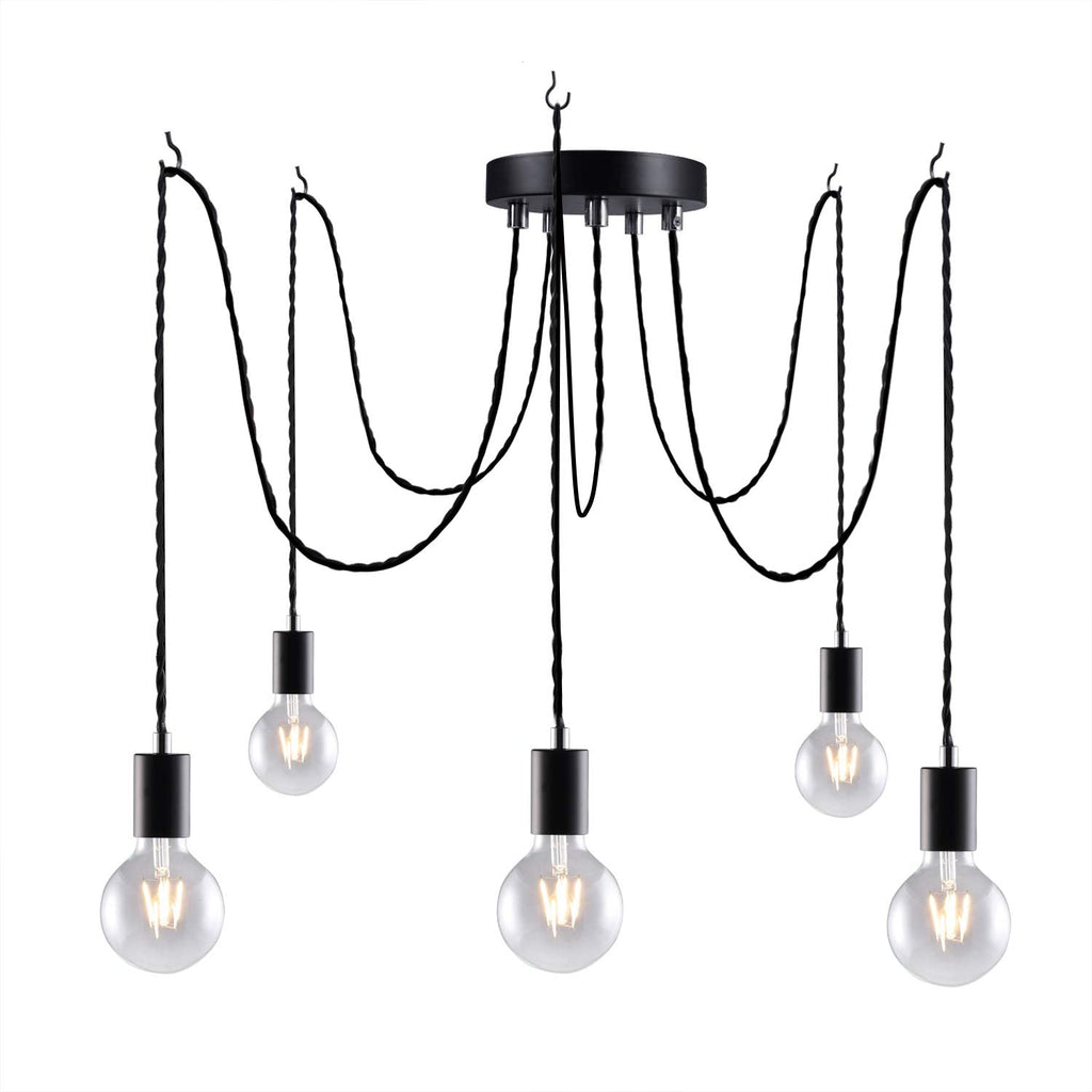 5-Light Spider Pendant Light – Black Retro Industrial Cluster