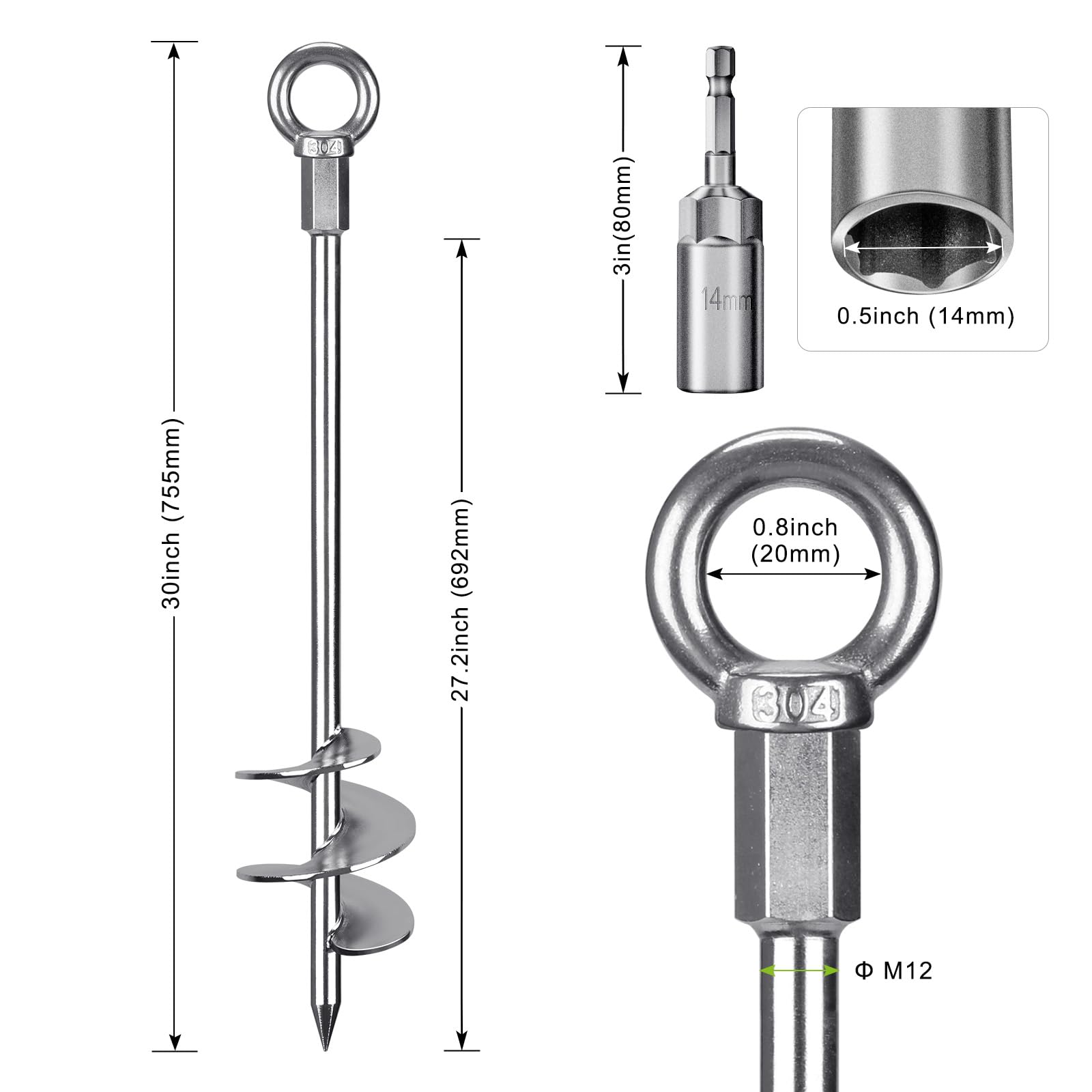 Insaga 30" Ground Anchors – 4pc Heavy Duty Steel Spiral Earth Anchors