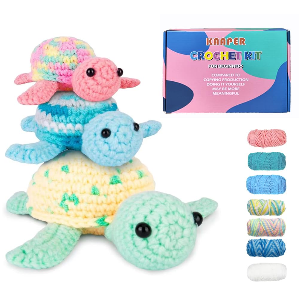 Kaaper Beginner Crochet Kit - 3pc Turtle Family Animal Starter Set
