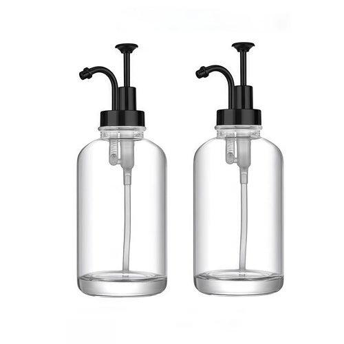 Jolof Store 2-Pack Glass Coffee Syrup Dispenser – 17oz Refillable Black