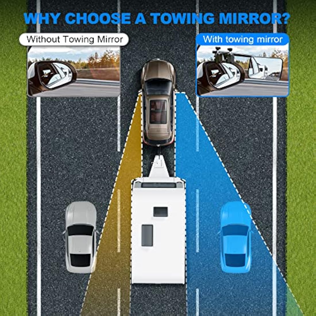 SUPAREE Universal Caravan Towing Mirrors | Clip-On Wing Mirror Extensions