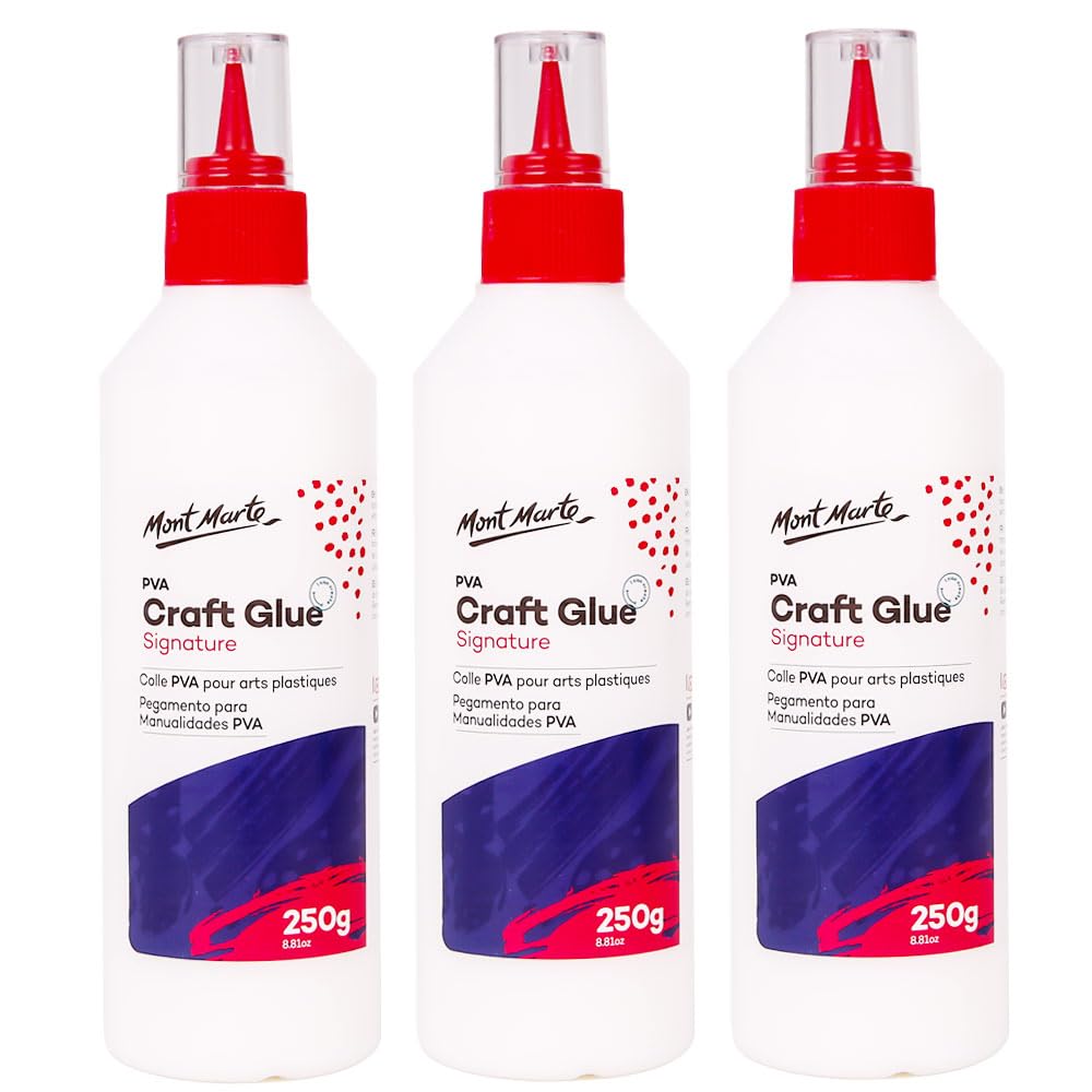 Mont Marte PVA Craft Glue – Quick Dry Clear Adhesive 250g (3 Pack)
