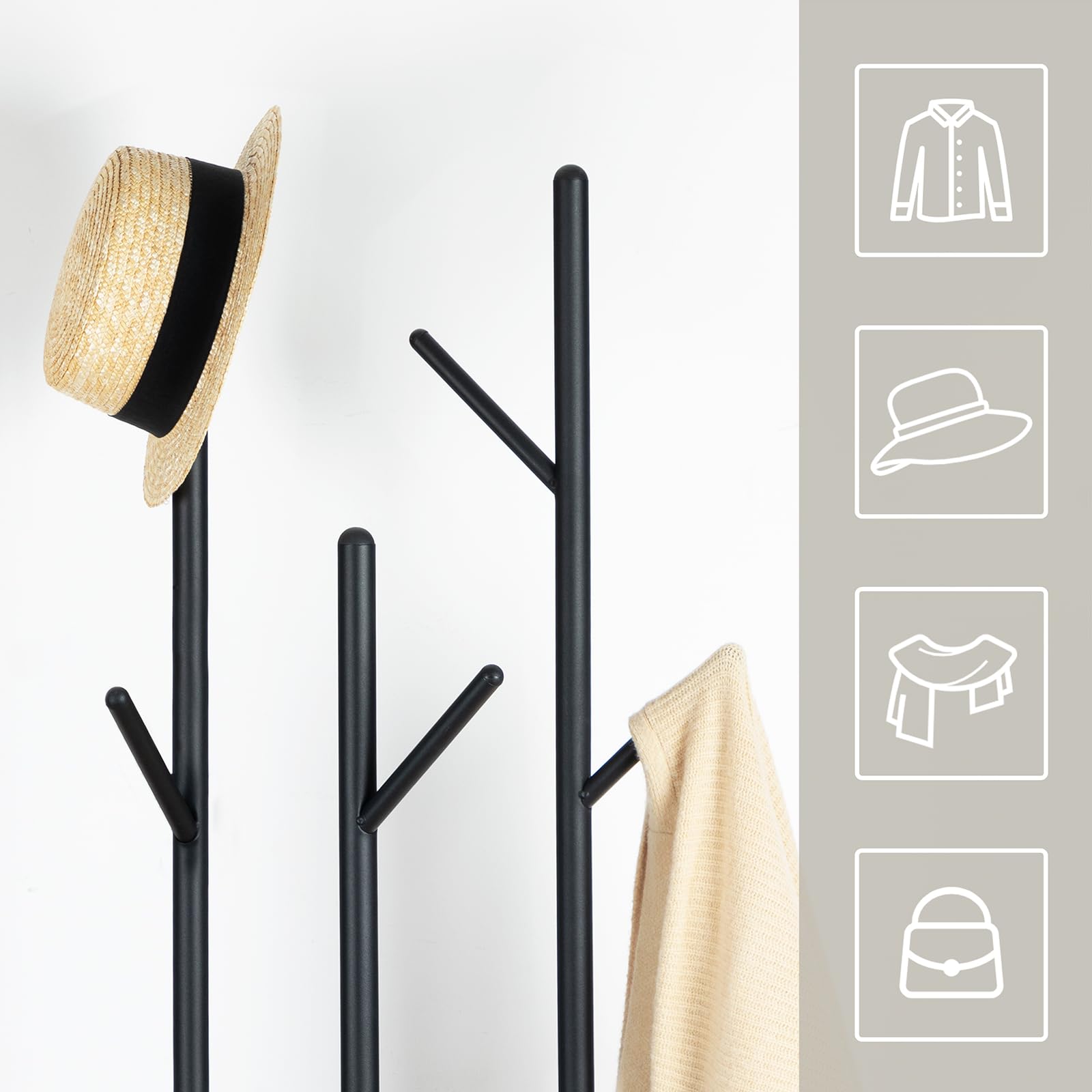 HOOBRO Freestanding Coat Rack with 8 Hooks and 2 Shelves – Rustic Brown