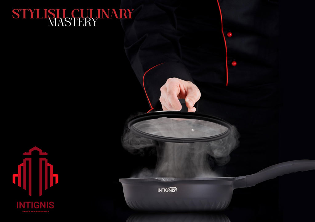 INTIGNIS 28cm Deep Frying Pan with Lid | Non-Stick Ceramic Induction Pan