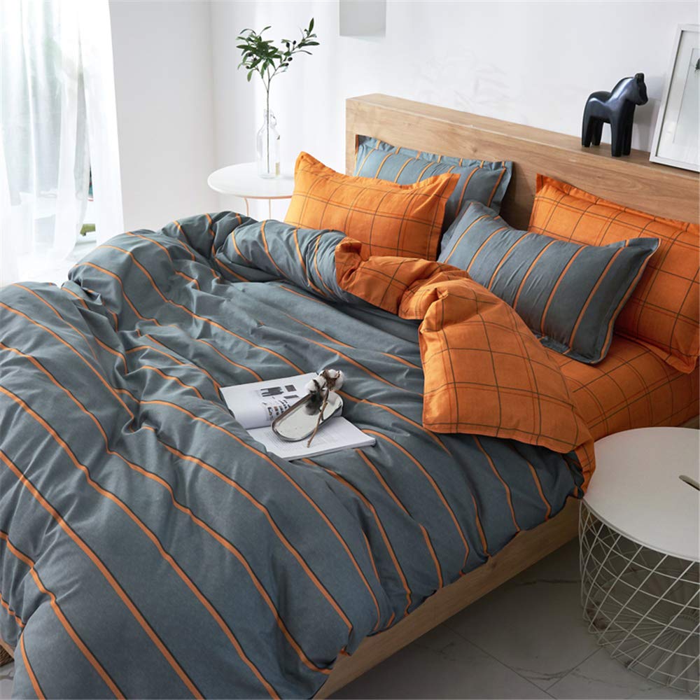 FANSU King Duvet Set | 4-Piece Orange & Grey Microfiber Bedding Set
