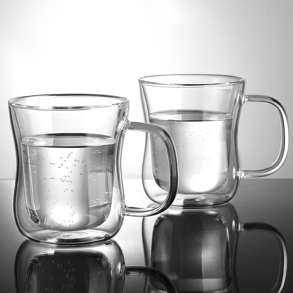 Ecooe Double Walled Coffee Glasses - 6x350ml Borosilicate Mugs with Handle